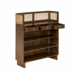Made in Meubles Bar en bois de manguier et cannage Remick