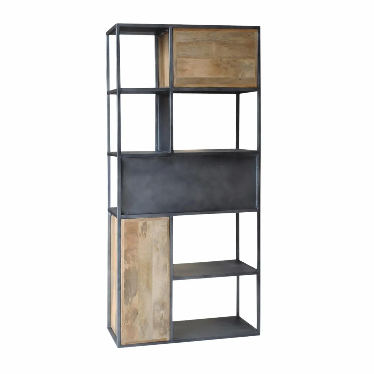 Made in Meubles Bibliothèque en bois de manguier et métal Locker
