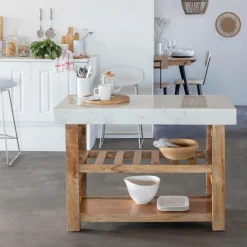 Made in Meubles Billot en marbre et bois Louca