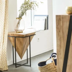 Made in Meubles Bout de canapé en bois d'acacia et métal Roméo