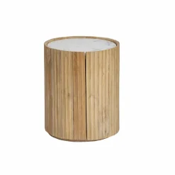 Made in Meubles Bout de canapé en bois de manguier et marbre Moana
