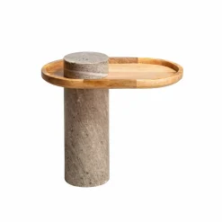 Made in Meubles Bout de canapé en bois de manguier et marbre Andréa