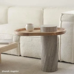 Made in Meubles Bout de canapé en bois de manguier et marbre Andréa