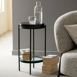 Made in Meubles Bout de canapé plateau en verre gris Lise