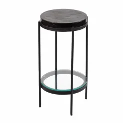 Made in Meubles Bout de canapé plateau en verre gris Lise