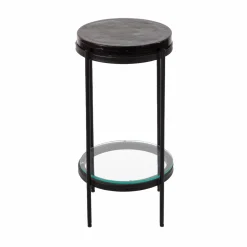 Made in Meubles Bout de canapé plateau en verre gris Lise