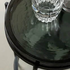 Made in Meubles Bout de canapé plateau en verre gris Lise