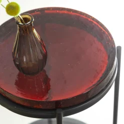 Made in Meubles Bout de canapé plateau en verre rouge Lise