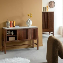 Made in Meubles Buffet 2 portes en bois d'acacia et terrazzo Kaelis