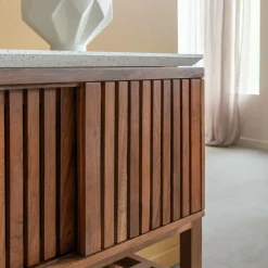 Made in Meubles Buffet 2 portes en bois d'acacia et terrazzo Kaelis