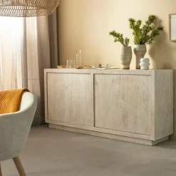 Made in Meubles Buffet 4 portes en bois de manguier blanchi Alison