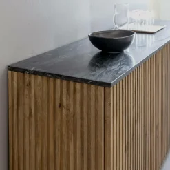Made in Meubles Buffet 4 portes en bois de manguier et marbre Betty