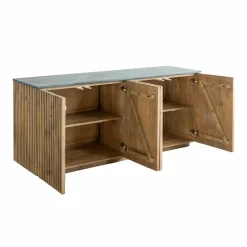 Made in Meubles Buffet 4 portes en bois de manguier et marbre Betty