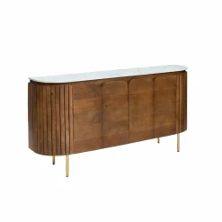 Made in Meubles Buffet arrondi en bois de manguier et marbre Sienne