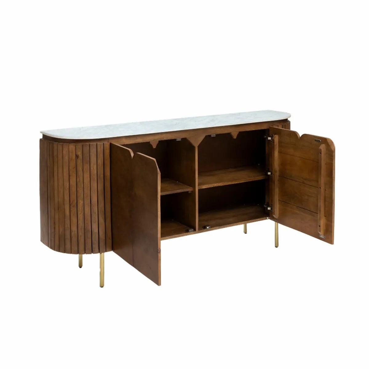 Made in Meubles Buffet arrondi en bois de manguier et marbre Sienne