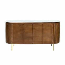 Made in Meubles Buffet arrondi en bois de manguier et marbre Sienne