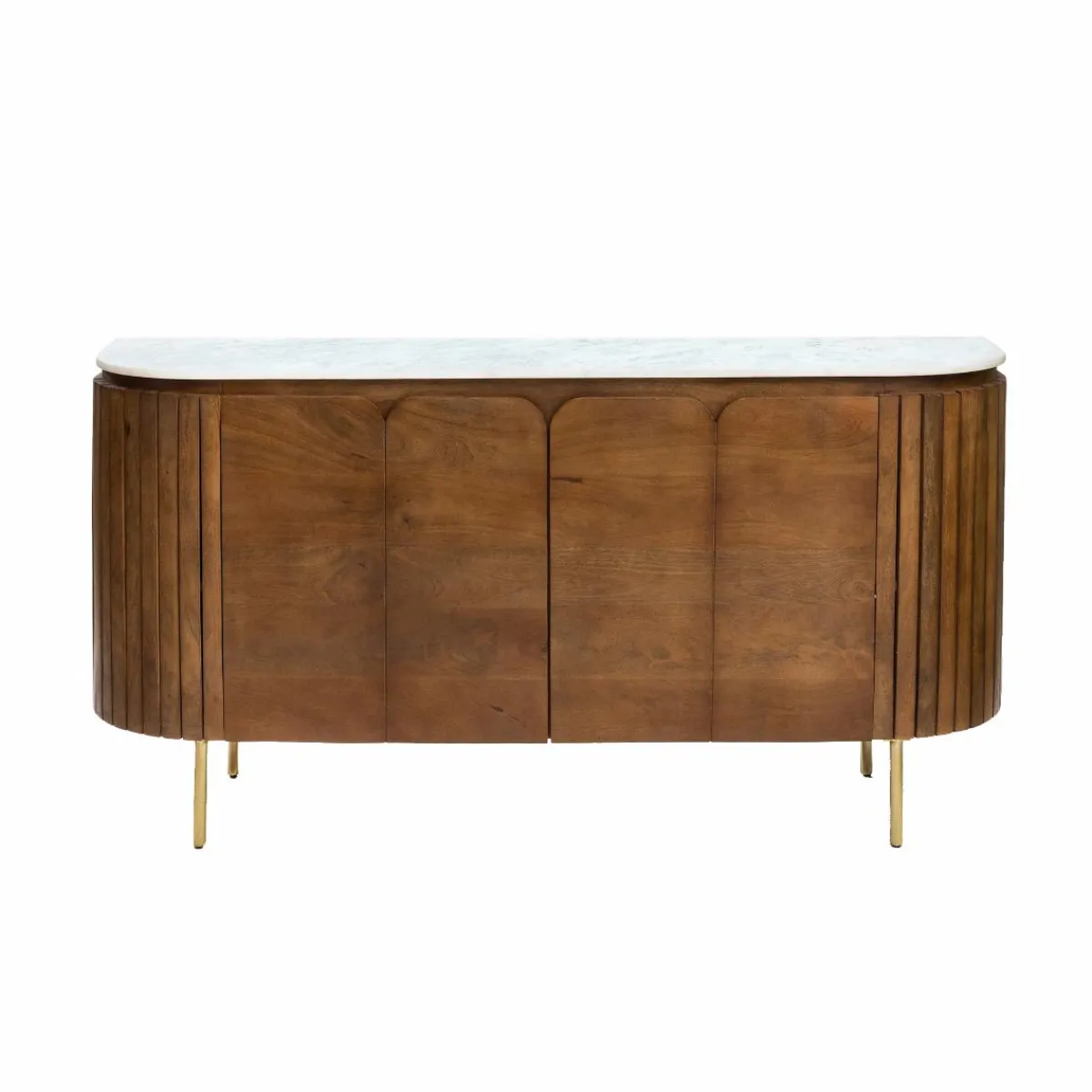 Made in Meubles Buffet arrondi en bois de manguier et marbre Sienne