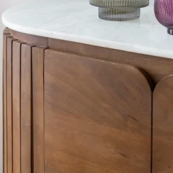 Made in Meubles Buffet arrondi en bois de manguier et marbre Sienne