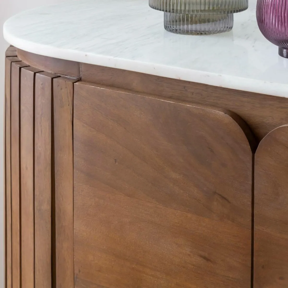 Made in Meubles Buffet arrondi en bois de manguier et marbre Sienne