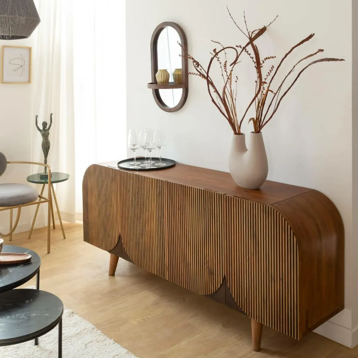 Made in Meubles Buffet arrondi en bois de manguier Lise