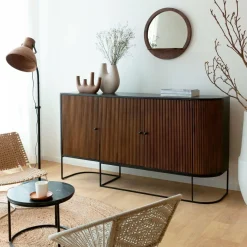 Made in Meubles Buffet arrondi en bois de manguier et métal Ysé