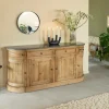 Made in Meubles Buffet arrondi en vieux pin et pierre bleue Garance