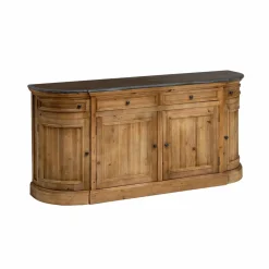 Made in Meubles Buffet arrondi en vieux pin et pierre bleue Garance