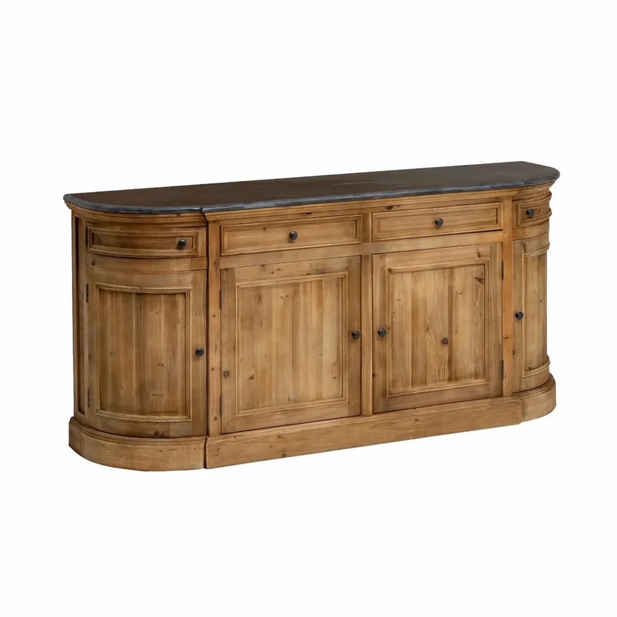 Made in Meubles Buffet arrondi en vieux pin et pierre bleue Garance