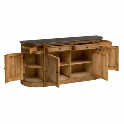 Made in Meubles Buffet arrondi en vieux pin et pierre bleue Garance