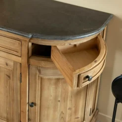 Made in Meubles Buffet arrondi en vieux pin et pierre bleue Garance