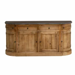 Made in Meubles Buffet arrondi en vieux pin et pierre bleue Garance