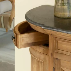 Made in Meubles Buffet arrondi en vieux pin et pierre bleue Garance
