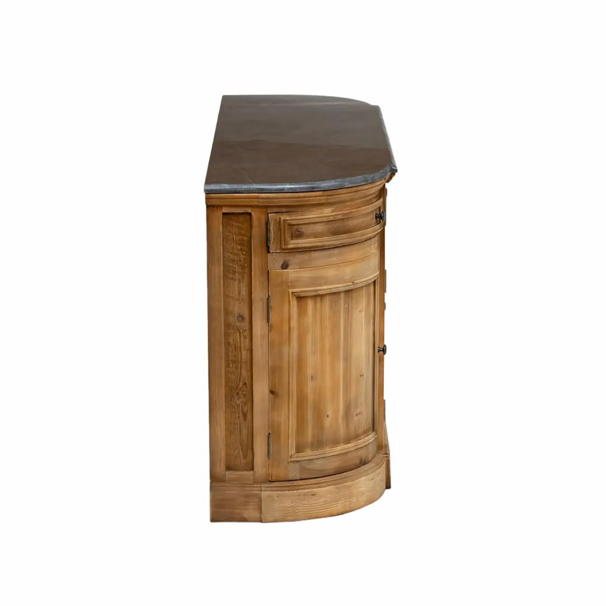 Made in Meubles Buffet arrondi en vieux pin et pierre bleue Garance