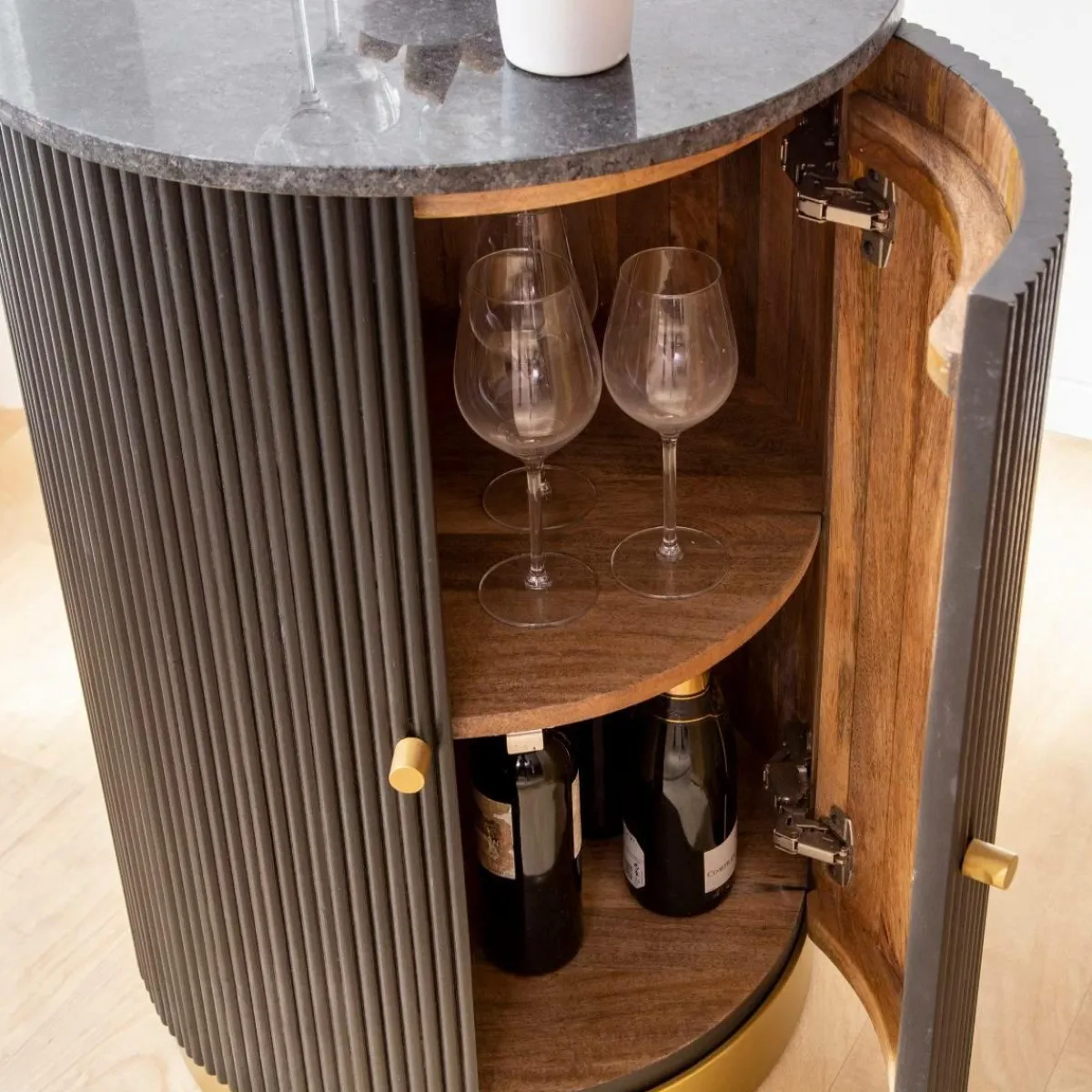 Made in Meubles Buffet bar en bois de manguier et marbre Isaac