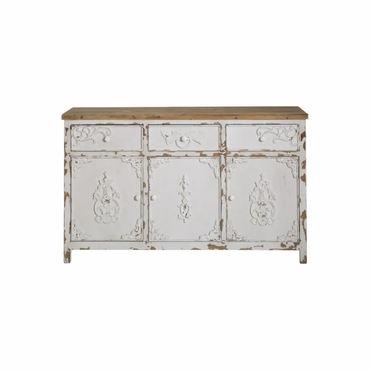 Made in Meubles Buffet blanc en pin massif brossé Bastille