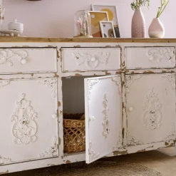 Made in Meubles Buffet blanc en pin massif brossé Bastille