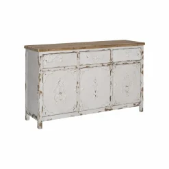 Made in Meubles Buffet blanc en pin massif brossé Bastille