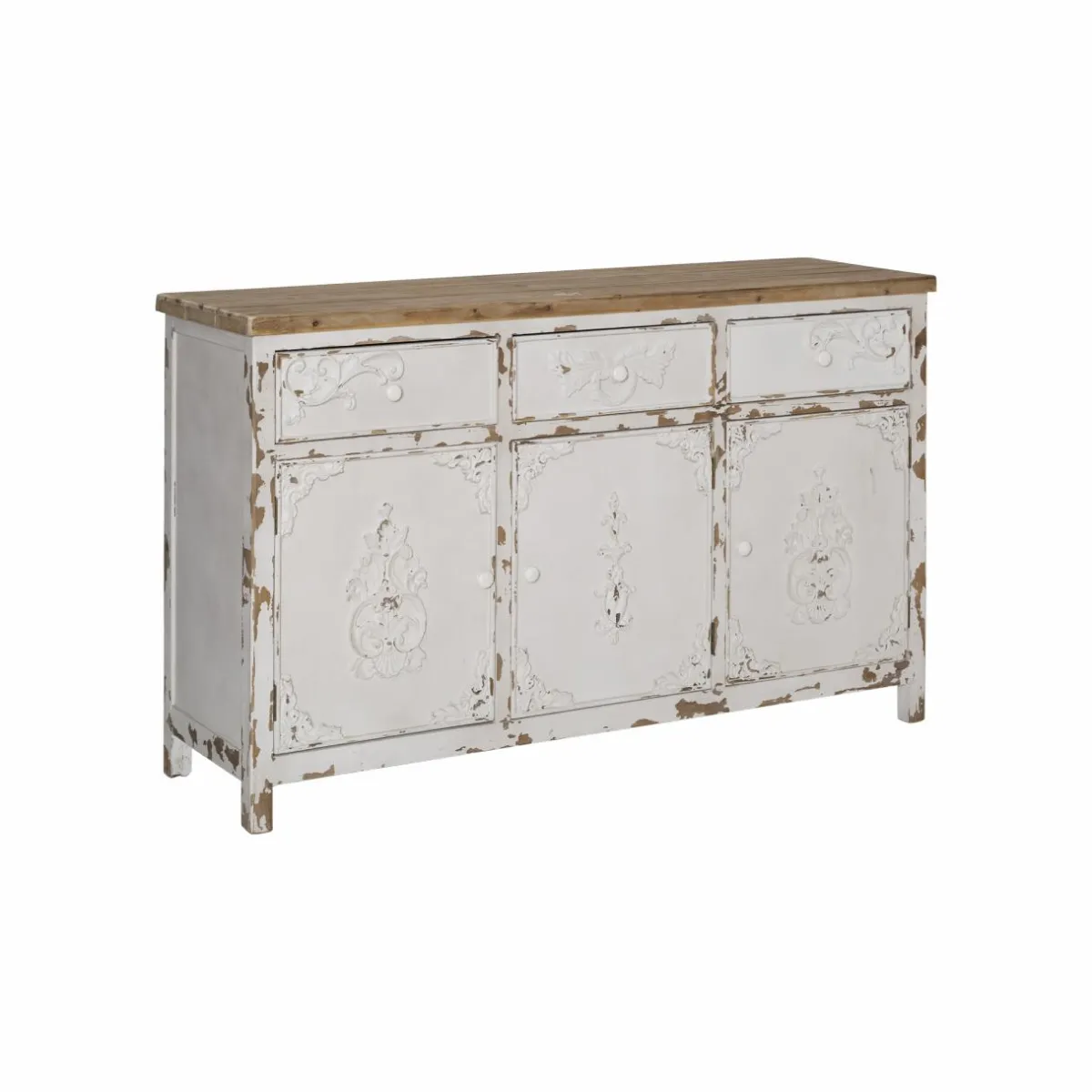 Made in Meubles Buffet blanc en pin massif brossé Bastille
