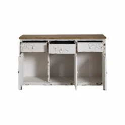 Made in Meubles Buffet blanc en pin massif brossé Bastille