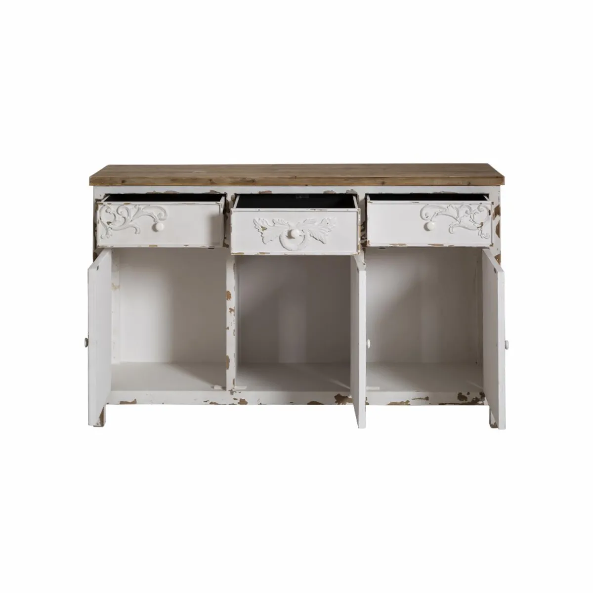 Made in Meubles Buffet blanc en pin massif brossé Bastille