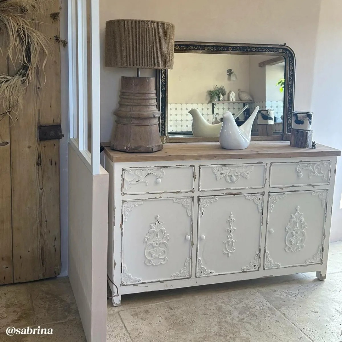 Made in Meubles Buffet blanc en pin massif brossé Bastille