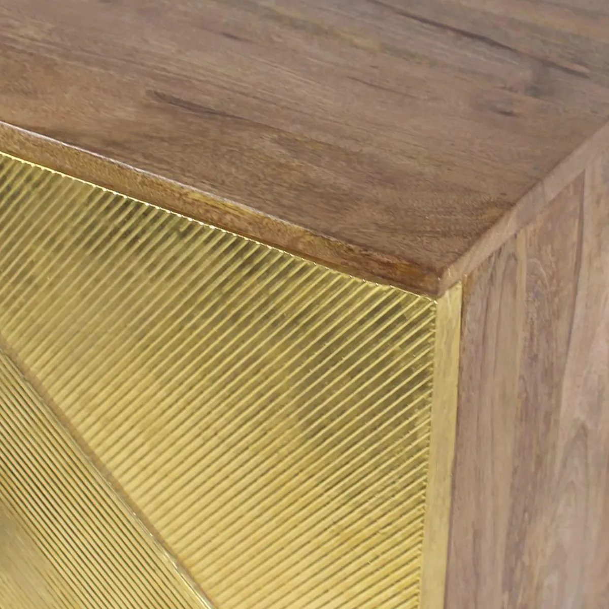 Made in Meubles Buffet carré en bois de manguier et feuille de laiton Gisèle
