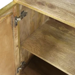 Made in Meubles Buffet carré en bois de manguier et feuille de laiton Gisèle