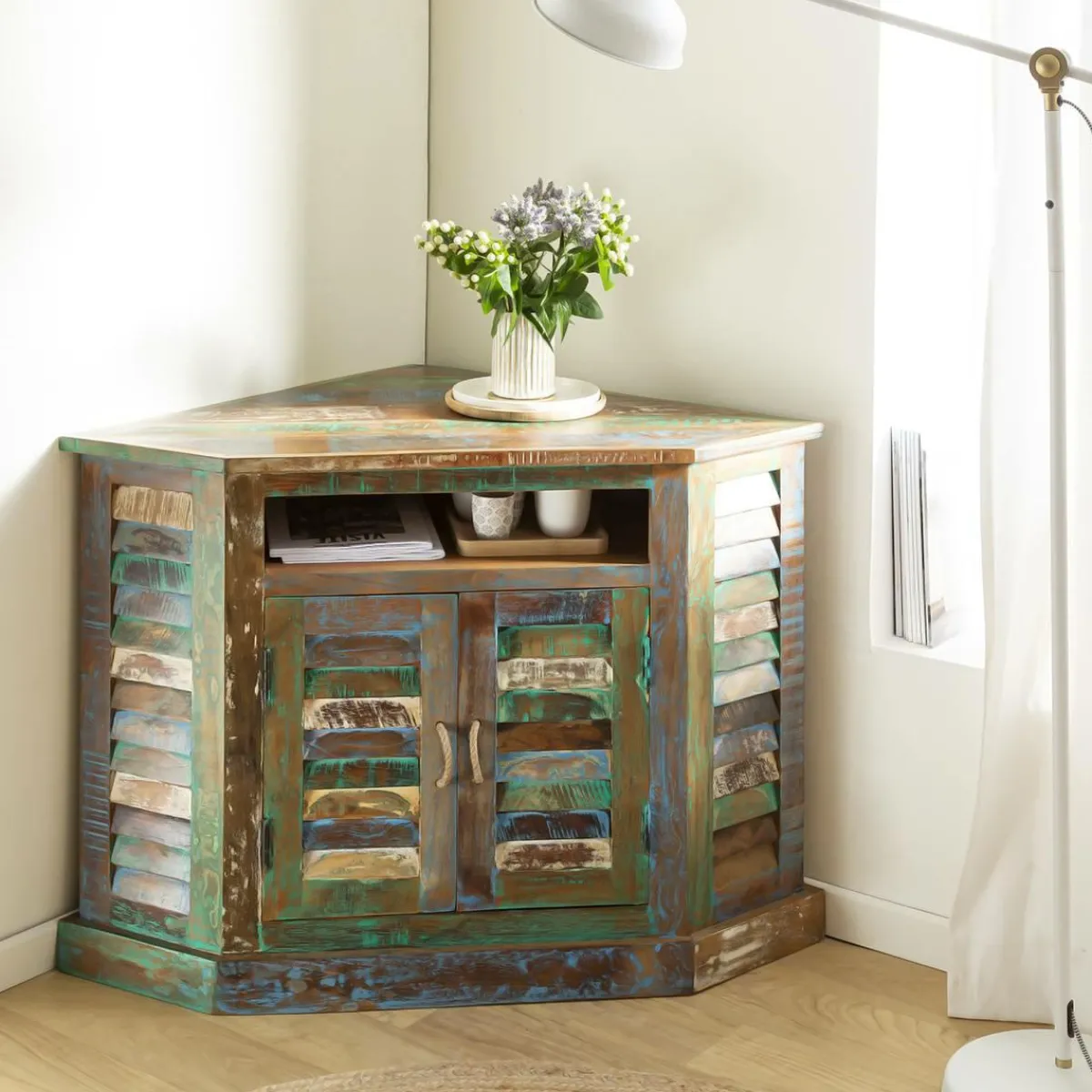 Made in Meubles Buffet d'angle en bois coloré Ethnik