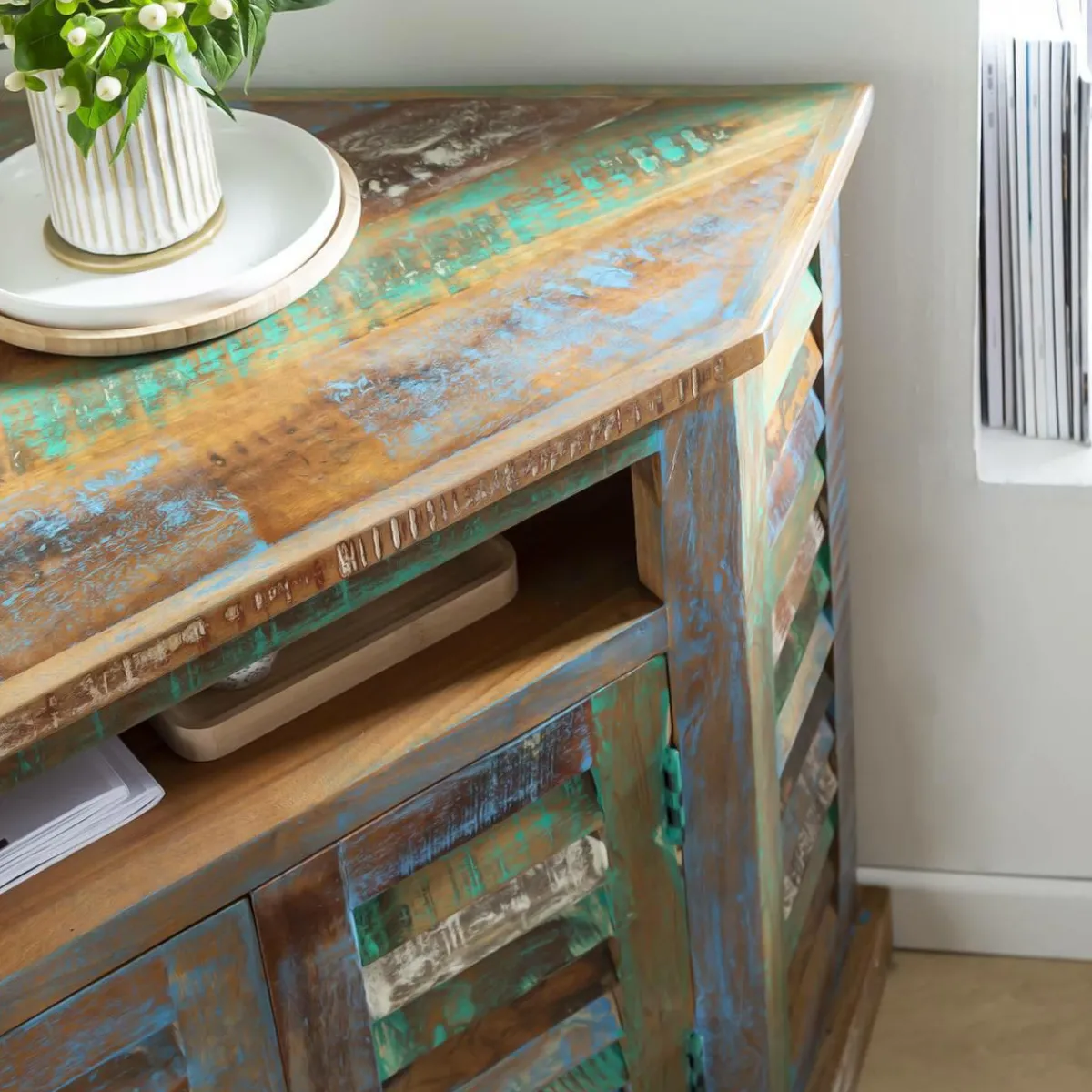 Made in Meubles Buffet d'angle en bois coloré Ethnik