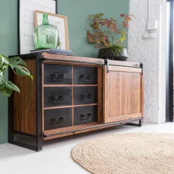 Made in Meubles Buffet en bois d'acacia avec porte coulissante Havana