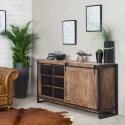 Made in Meubles Buffet en bois d'acacia avec porte coulissante Havana