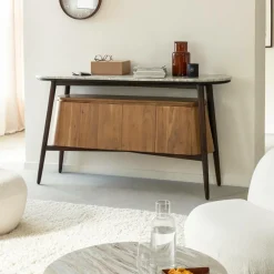 Made in Meubles Buffet en bois d'acacia et marbre Simon