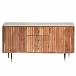 Made in Meubles Buffet en bois d'acacia et marbre blanc Judith