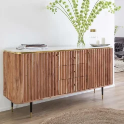 Made in Meubles Buffet en bois d'acacia et marbre blanc Judith